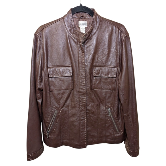 Chico's Genuine Leather Moto JacketSize LargeChocolate Brown